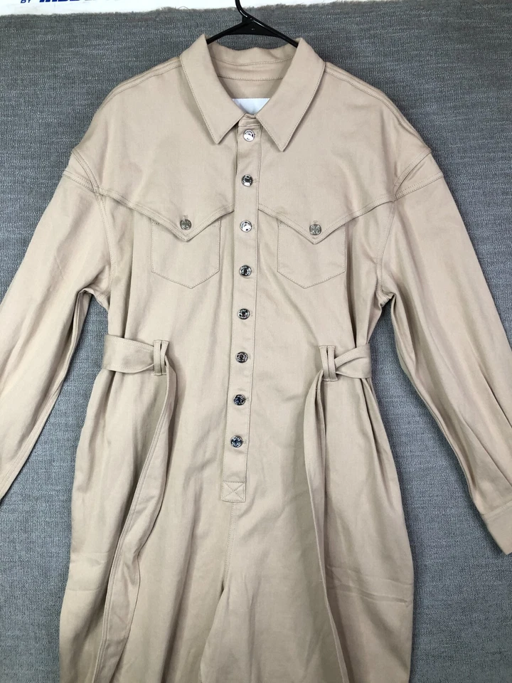 Mono GRLFRND para mujer XL beige con botones manga larga con cinturón sarga recortado Foto 4 de 4