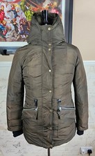 Mackage Down Jacket Women's Small Green Leather Trims Puffer Hooded Coat