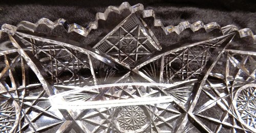 Heavy Cut etched Crystal Oblong Bowl - 4.75 X 11" - Picture 2 of 3
