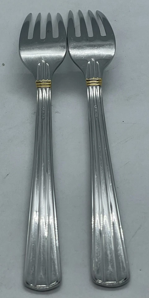 (2) Cutipol ATHENA 18/10 Stainless Glossy Gold Accent Dinner Fork Lot ~ 8” - Image 2 of 4