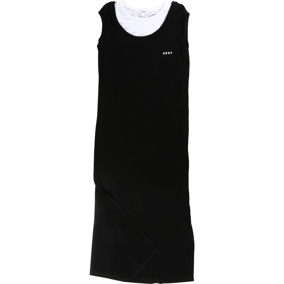 DKNY Kids Kleid schwarz weiß Logo lang 122 128 134 140 146 152 158 164 172 NEU