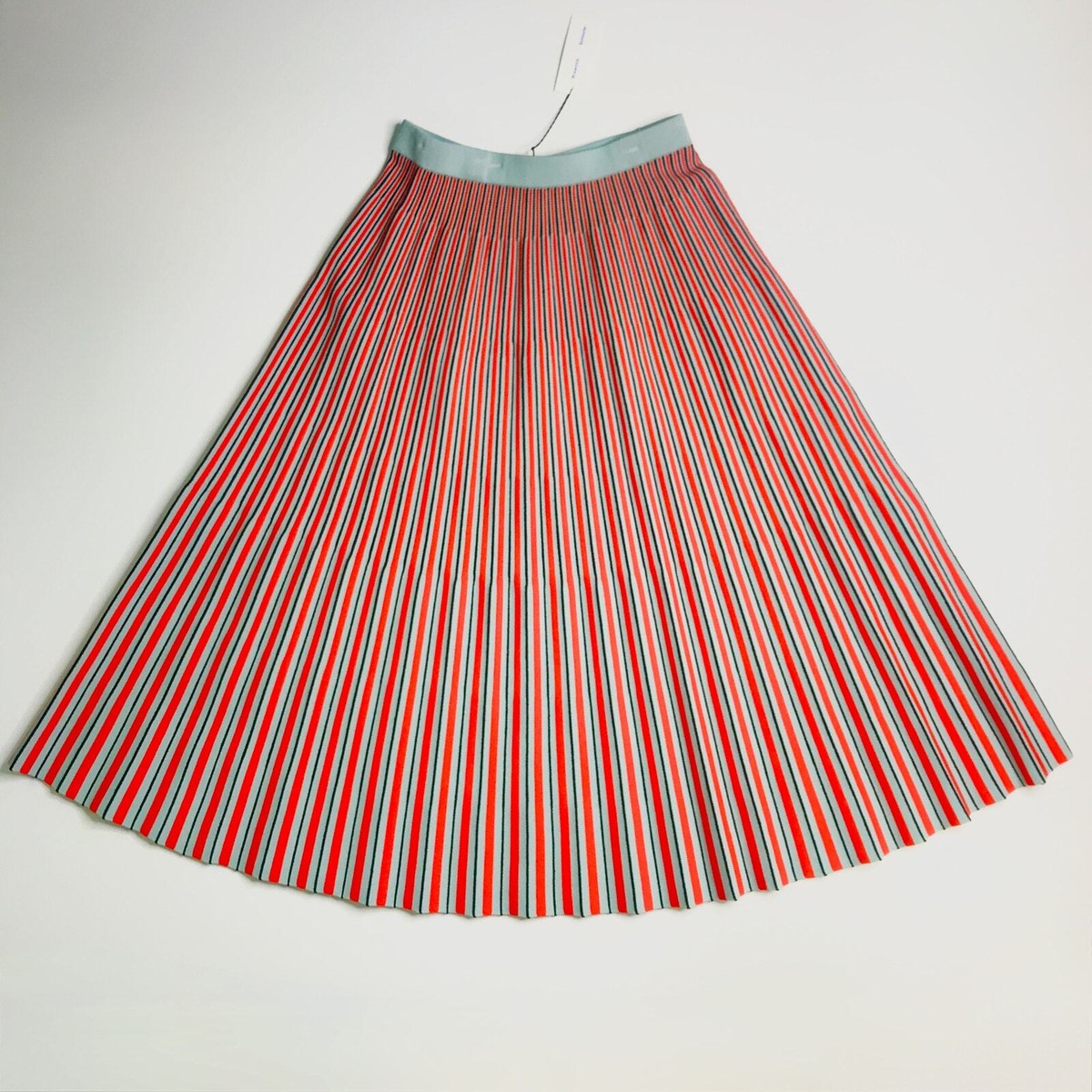 NWT $890 Proenza Schouler Blue Red Viscose Knit Pleat Stripe Full