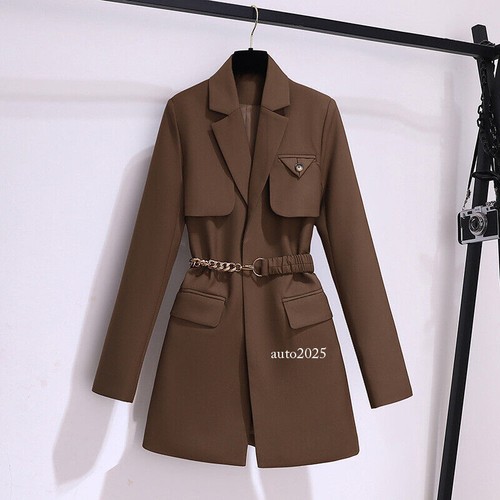 Womens Blazers Mid Long Trench Coat Jacket Overcoat Spring Outwear OL Ladies New - Picture 5 of 26