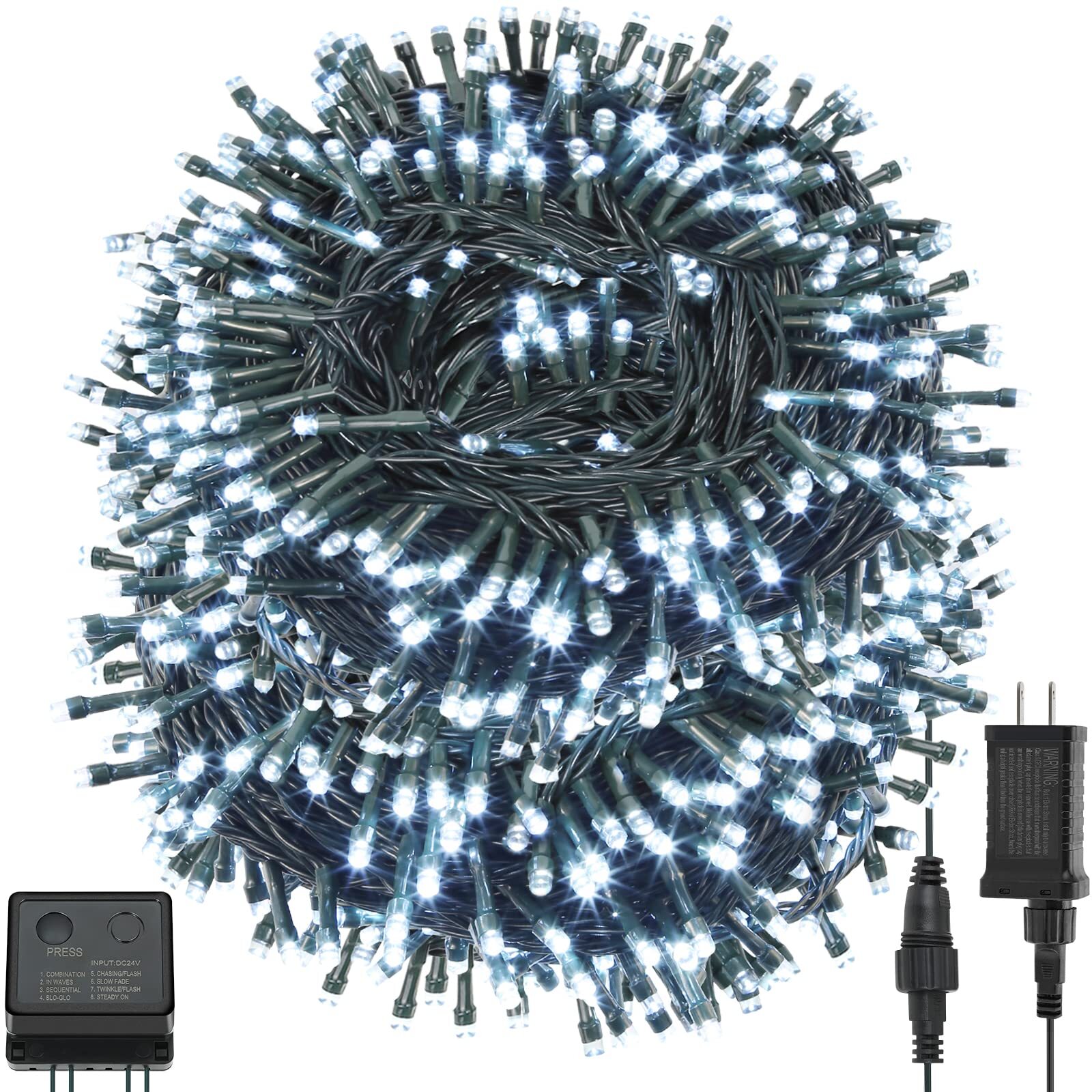 500 LED UL-Certified Christmas String Lights – 8 Lighting Modes for Indoor & Outdoor Use