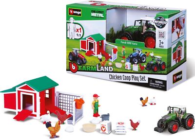 Bburago Farmland Hühnerstall inkl Fendt Traktor 17 Teile Spiel Set 18-31681
