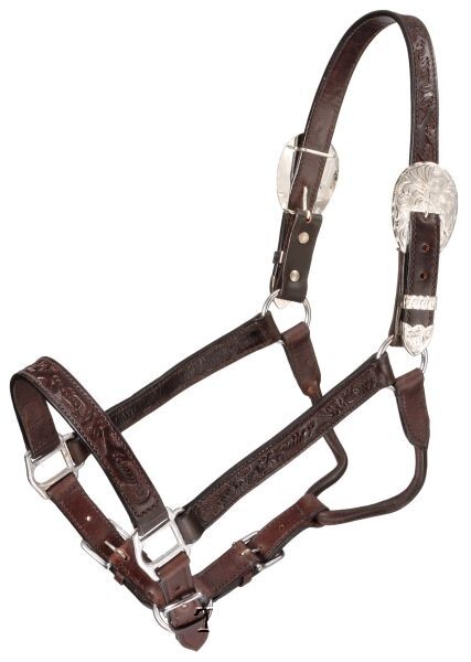 Silver Royal Dark Oil Leather Horse Size Handtooled Show Halter