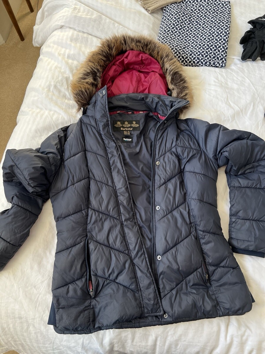 Barbour Downhall Quilted Barbour Pink Jacket With Fur Hood Barbour