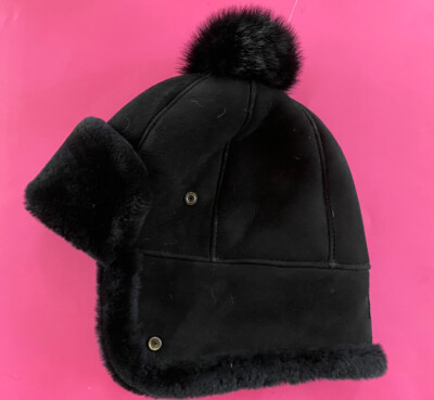 Ugg Shearling Trapper Hat Pom Pom Black New | eBay