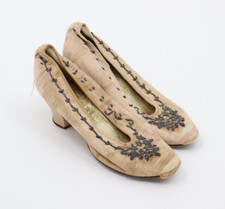 Antique Light Pink Silk Shoes with Steel Beading - 1910s 1920s Wedding Heels