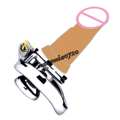 FRRK Male Flat Chastity Cage with CBT Game Play Stainless Steel Negative Ring 