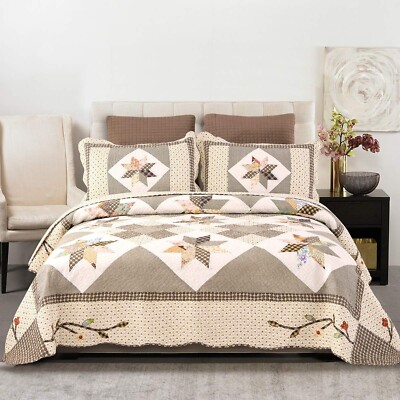 Cotton Patchwork Bedspread Quilt Set Queen/Full Size Breathable