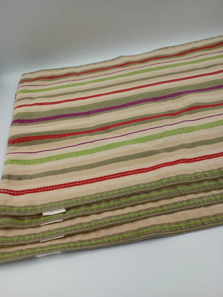 Vintage Tag Textiles Set of 4 Placemats Striped Red Green Cream 100% Cotton - Image 2 of 4