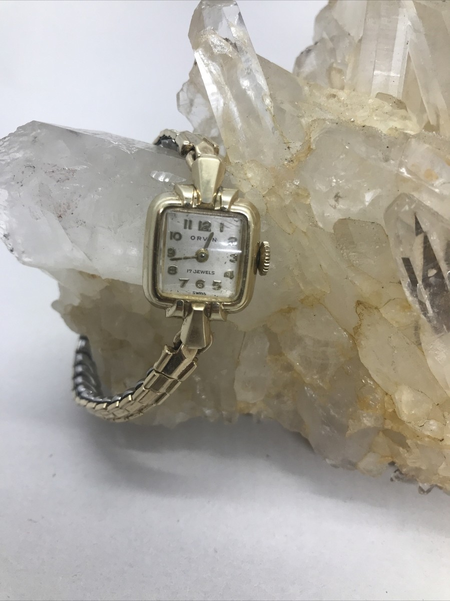 Orvin Jewelers swiss stretchy 10k gold filled  watch Vintage Orvin 17j wristwatch, 10k Gold filled band tops  main image 2