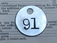 Number 91 Tag Aluminum Metal Numbered Keychain Stamped Token Fob Check