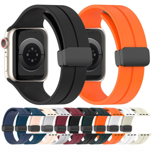 Pour Apple Watch Ultra 2 Series 9 8 7 6 SE bracelet en silicone magnétique sport - Photo 1/22