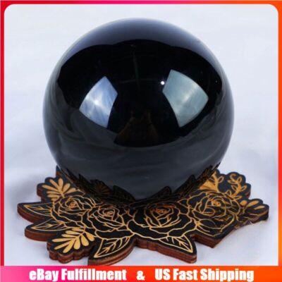 90mm Natural Black Obsidian Quartz Crystal Ball Home Fengshui Sphere Decor Reiki
