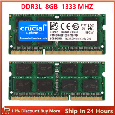 CRUCIAL DDR3L 16GB (8GB x2) 1333mhz PC3L-10600 Laptop SODIMM Memory RAM DDR3