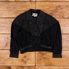 Vintage G-iii Leather Jacket M Suede Black Womens Snap