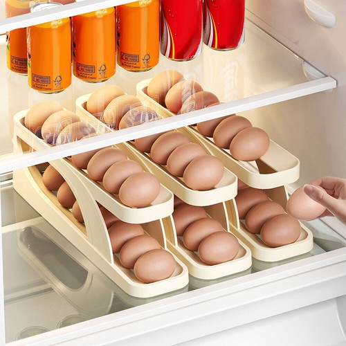 Automatic Scrolling Egg Rack Holder Storage Box Container Refrigerator 2/4-Tier - Picture 6 of 26