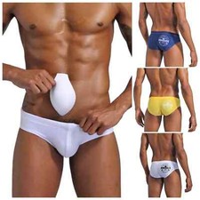 Men's Hot Lifeguard Push Up Pouch Enhancing Beach Swimming Trunks, Swim Briefs