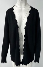 IRO black distressed wool cashmere long sleeve long open cardigan sweater sz XS
