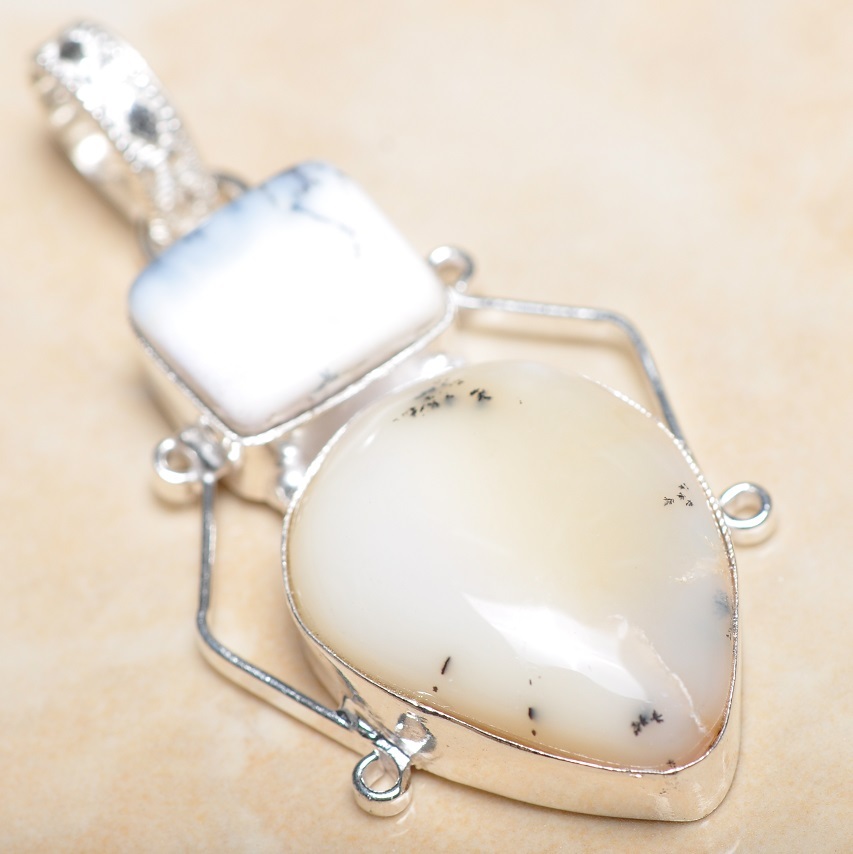 Pendentif Argent 925 Agate Dendritique Arbre Naturel Fait Main - 2,25 Pouces, Neuf