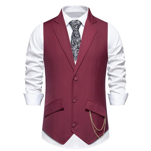 Tuta uomo matrimonio formale top slim gilet cappotto giacca catena gilet casual - Foto 6 di 9