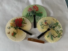 Lot Of 3 Chinese/Japanese Foldable Colorful Fans All Different 