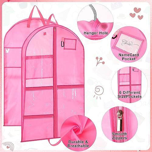 Garment Bag for Girls, 1PCS Waterproof Pink Garment Bag with Zipper