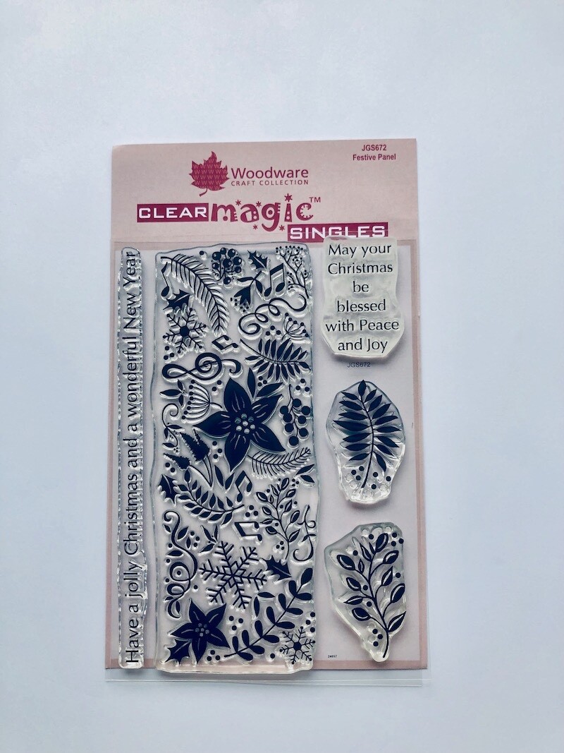 Woodware *USED* Festive Panel Sentiment Clear Stamp Set Christmas Card Making