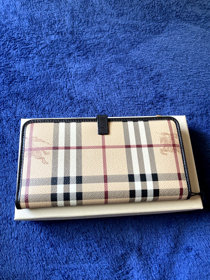 Auténtica billetera BURBERRY Haymarket de lona recubierta a cuadros con cremallera alrededor ¡NUEVA! Foto 4 de 4