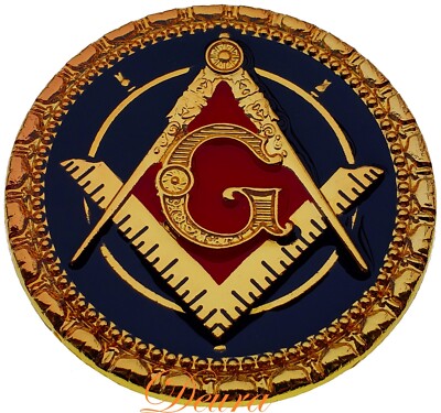 Masonic Master Mason Square Compass RED BLACK and Gold Car Auto Emblem 3''