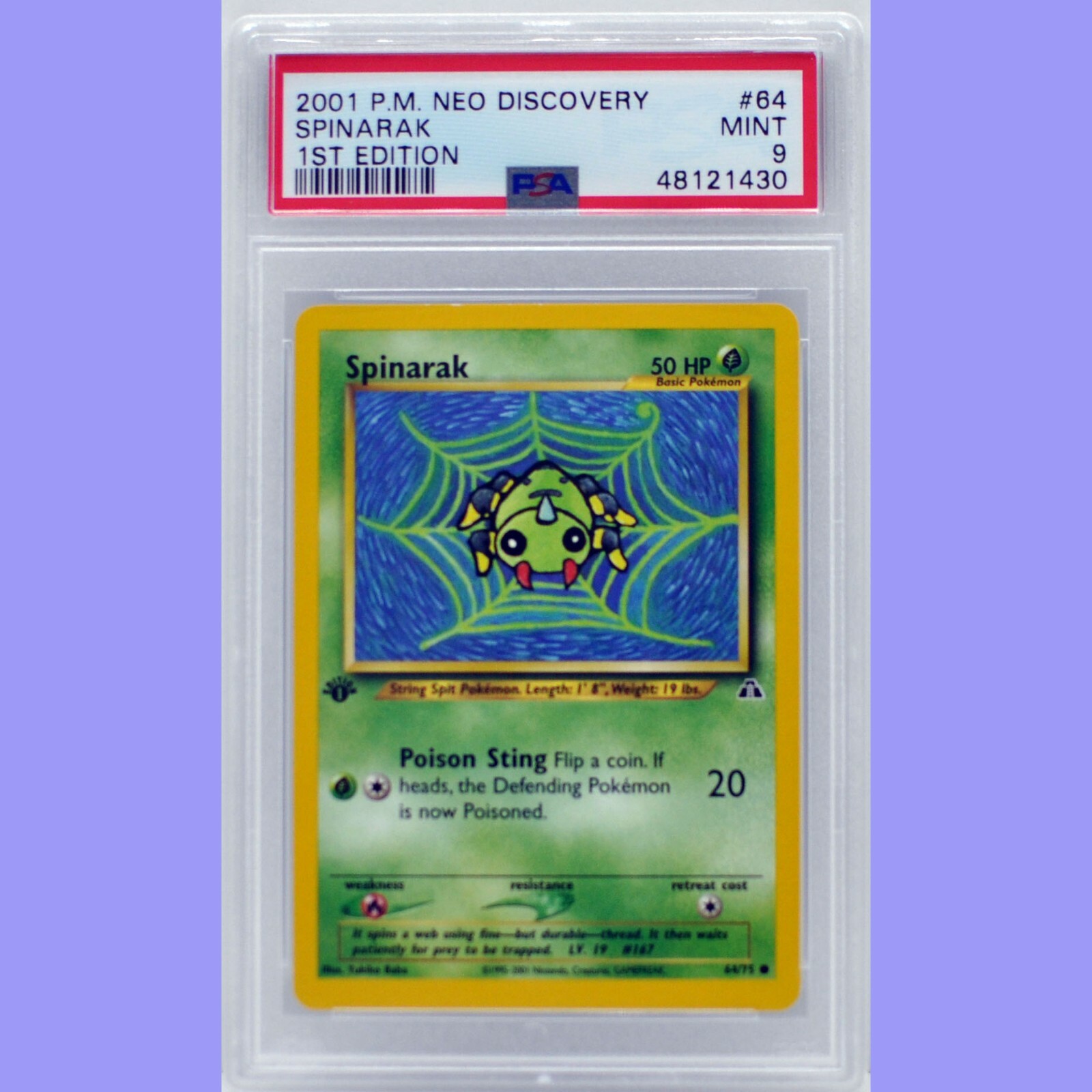 Pokemon 1st Edition Spinarak 64/75 Neo Discovery PSA 9 MINT