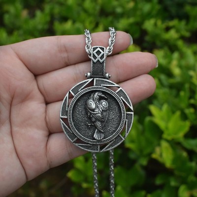 Norse Viking Odin's Raven Pendant Necklace Men's Jewelry Chain 20'' Goth Wiccan