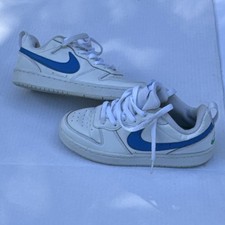 Nike Court Borough 2 White/Blue Low Top Leather Sneaker Kids US 4Y BQ5448-123