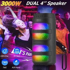 3000W Portable Dual 4" Bluetooth Speaker Heavy Bass Stereo Sound System Party