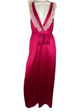 XL Vintage 70s 80s Interlude Silky Nylon Lace Plunge Gown Nightgown Sissy Pinup