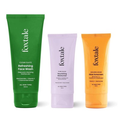 FoxTale Skincare Starter Kit for Beginners Face Wash Moisturizer Sunscreen