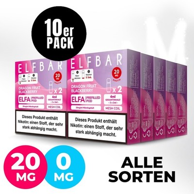 10x2 ELFA by ELFBAR 600 E-Zigarette Vape I Liquid Pods mit 0mg / 20mg Nikotin