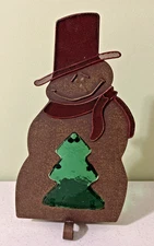 Large Metal Christmas Votive Candle Holder, Rustic w Snowman and Glass Tree