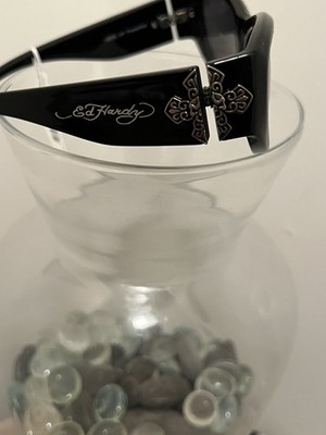 Ed Hardy Sunglasses UV Protective Black with Cross Skull New | eBay