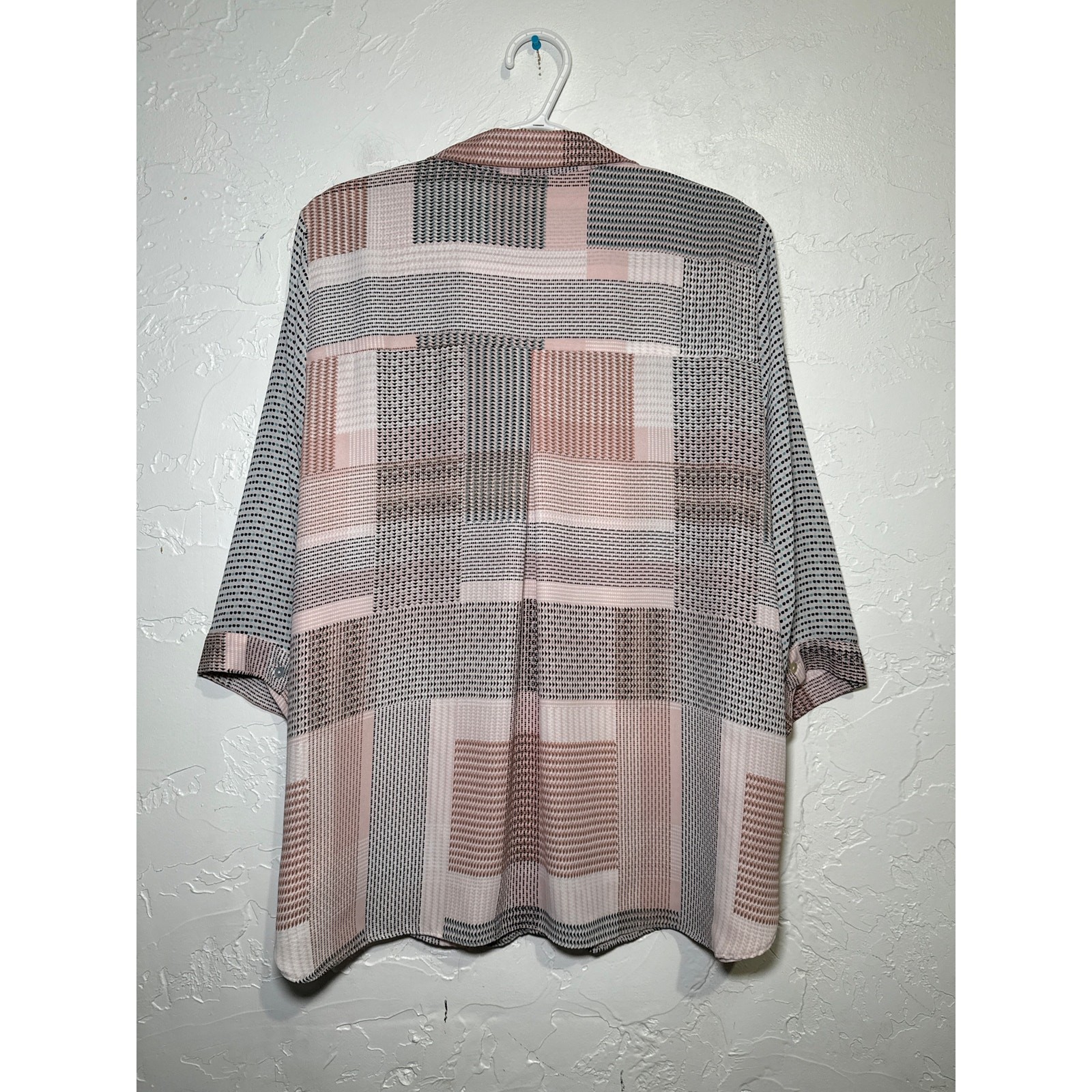 Rose + Olive button down patchwork geometric ligh… - image 4