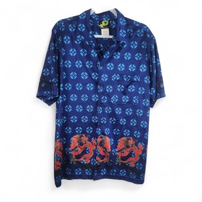 Y2K Tribal Button Down Medium Skater Dragon Tribal AOP Jersey Tattoo Cyber Grung