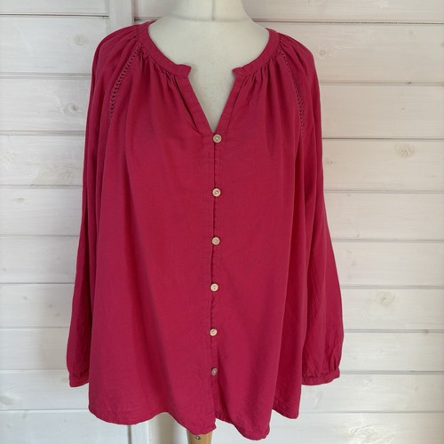 M&S Top Womens Size UK 20 Pink Linen Blend Balloon Sleeve Blouse Fuchsia Summer - Picture 1 of 11