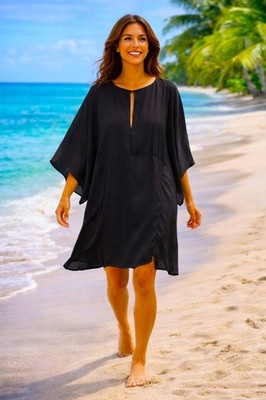 OSOS design Kaftan Caftan Dress Size PLUS 26 black kimono Black  glossy 3X / 4X
