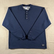 Vintage Russell Athletic Sweatshirt Mens XL Blue Henley Fleece Pullover 90s USA