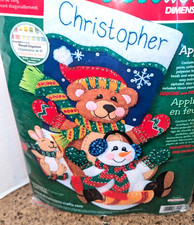 Dimensions Feltworks Tobaggan Trio Christmas Stocking Kit Brand New Kit 8145 H1