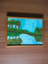 dipinto di paesaggio con cornice in legno artigianale nuovo 