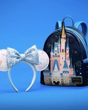 Disney World Loungefly Backpack Cinderella Castle Blue 442099812698 Limited