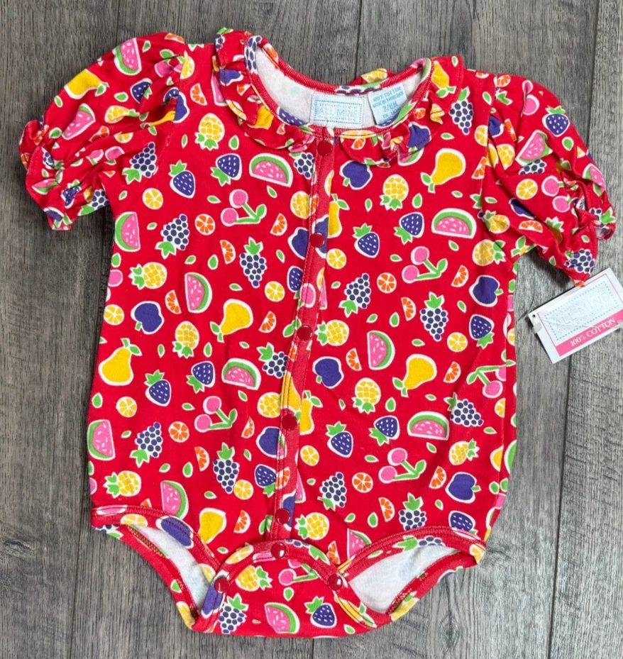 Baby Girl Clothes New Vintage All Mine 3-6 Month Red Fruit Romper Outfit